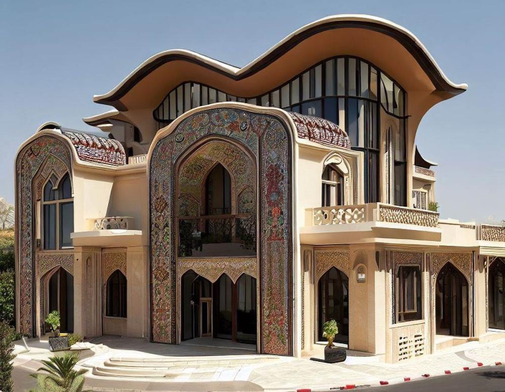 معماری مدرن به سبک قاجار  از نگاه هوش مصنوعی 