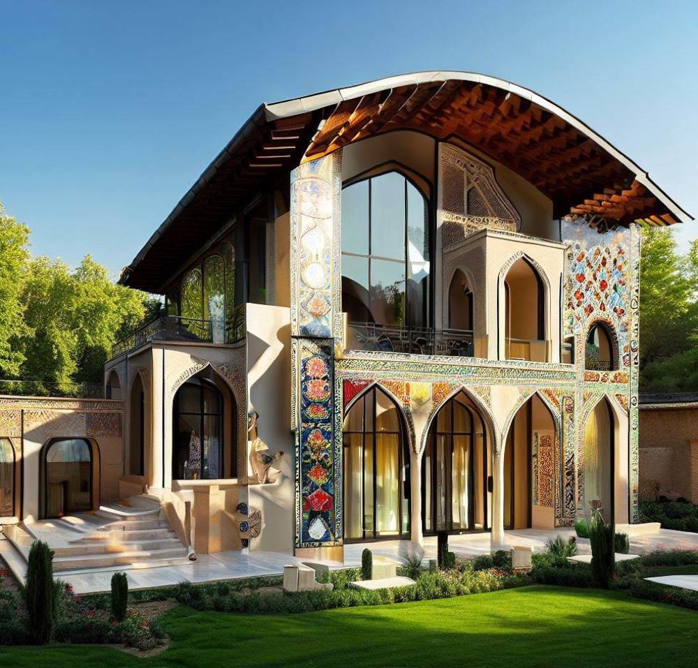 معماری مدرن به سبک قاجار  از نگاه هوش مصنوعی 