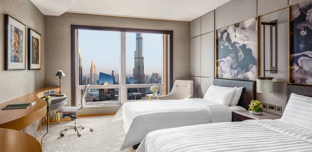 انواع اتاق ها و سوئیت های هتل شانگری لا دبی - دو اتاق دلوکس متصل با نمای برج خلیفه