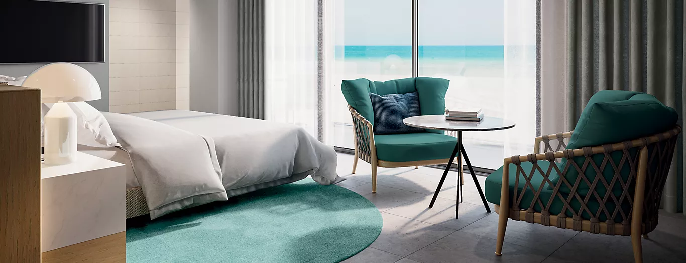 اتاق دلوکس توئین ساحل و استخر با چشم‌انداز دریا